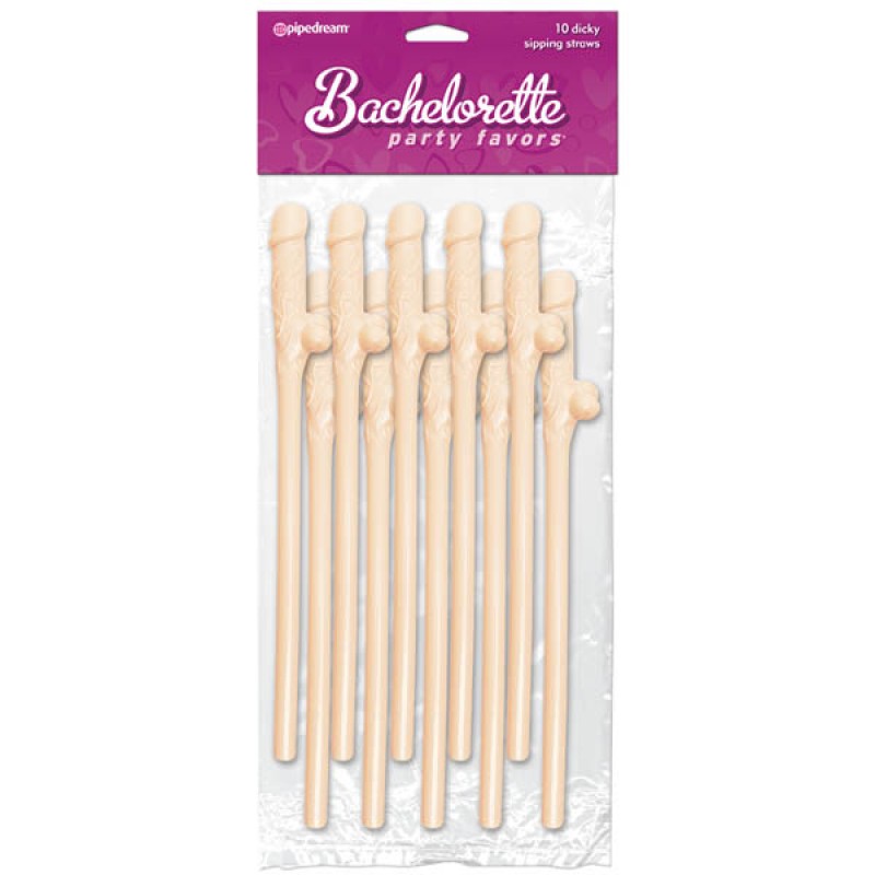 Bachelorette Party Favors Dicky Sipping Straws 10pc. - Flesh